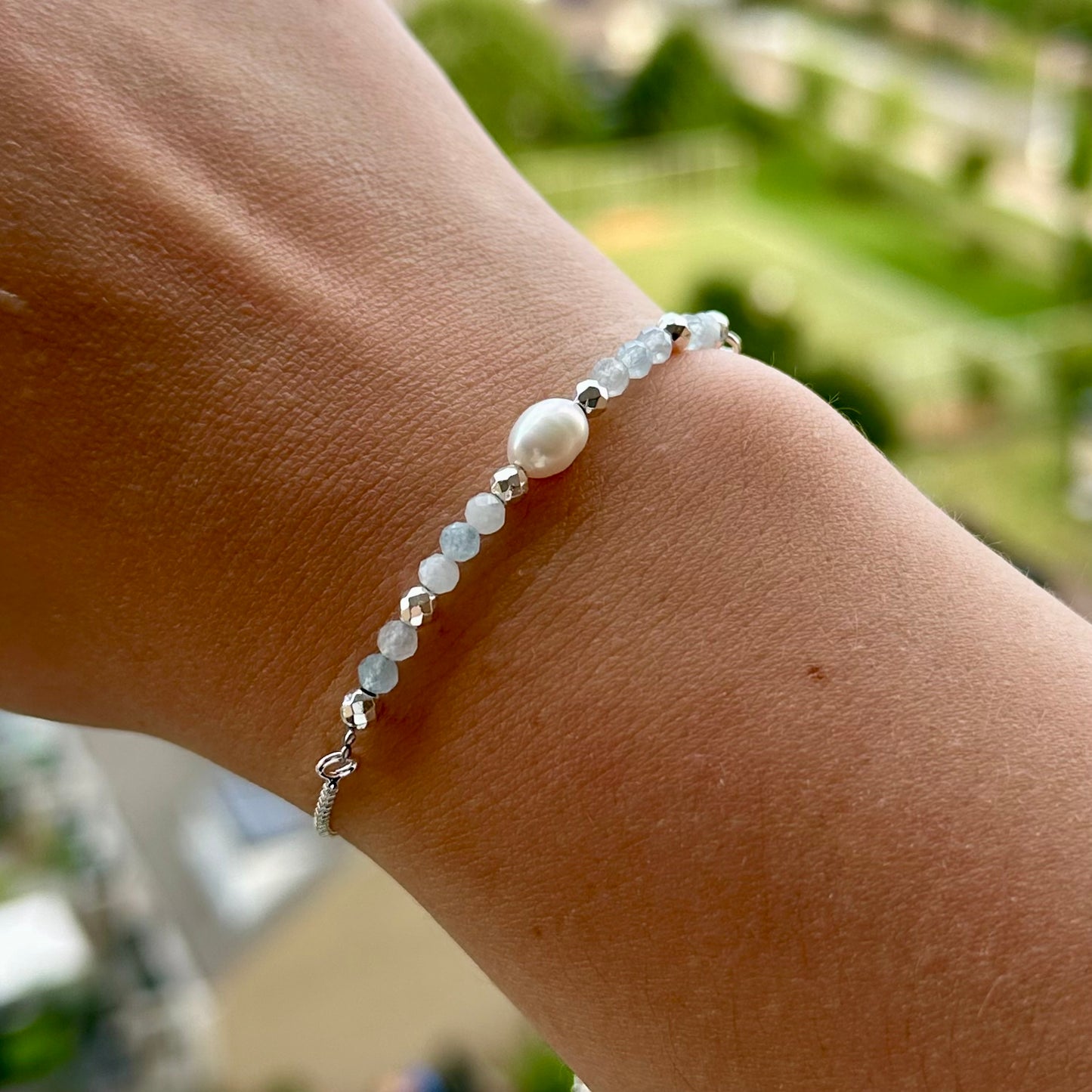 Armband brass/palladium plated met parel