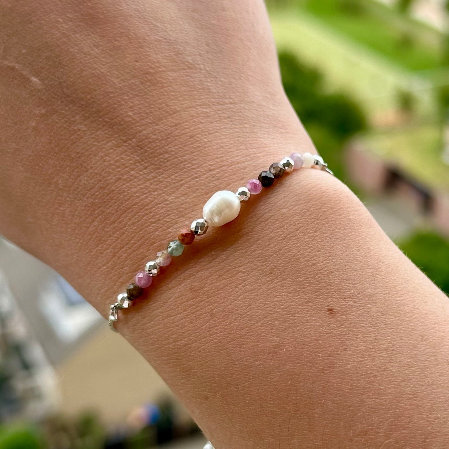 Armband brass/palladium plated met parel