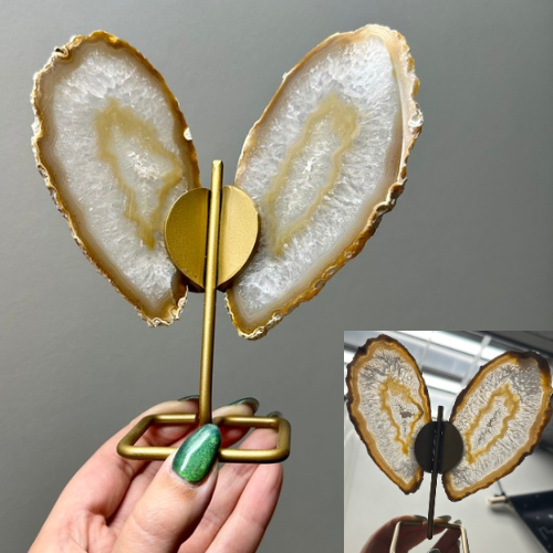 Agaat vlinder op goud standaard