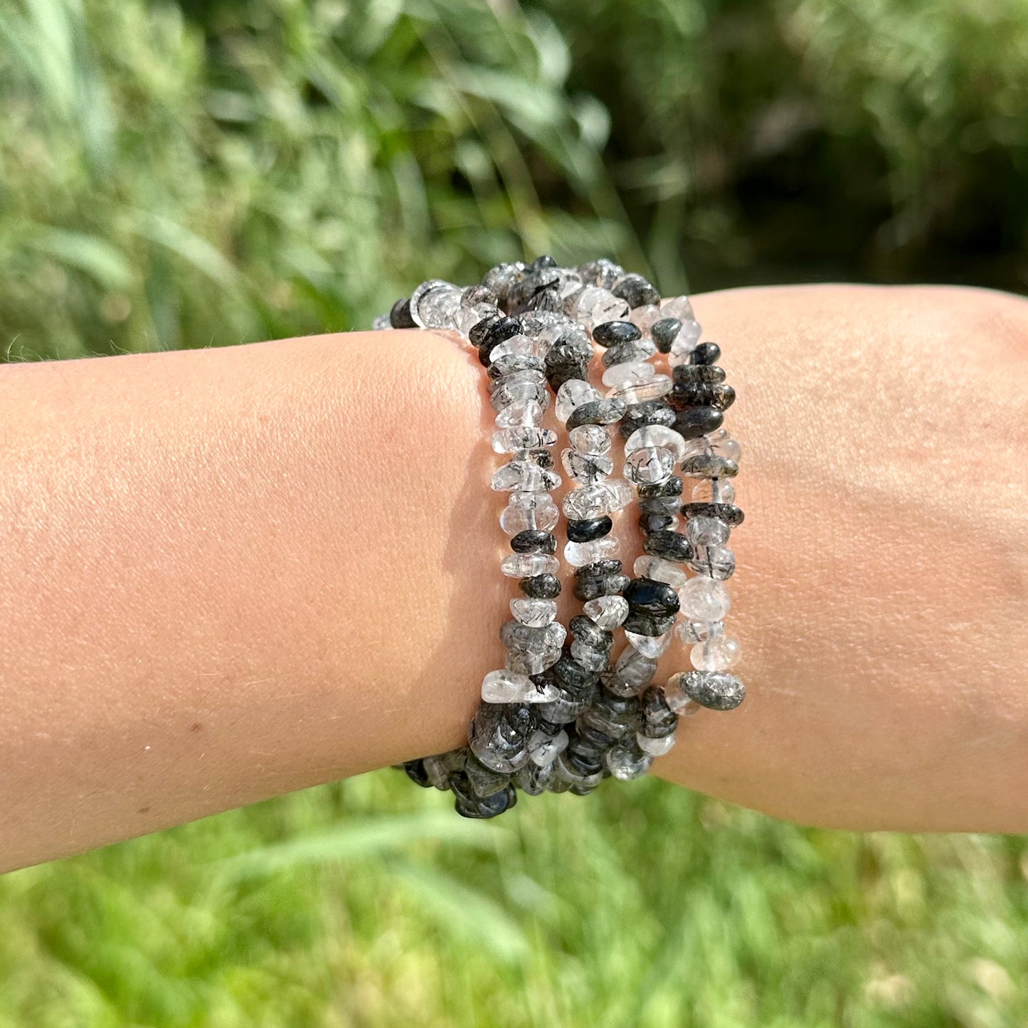 Toermalijn in kwarts chip armband A kwaliteit