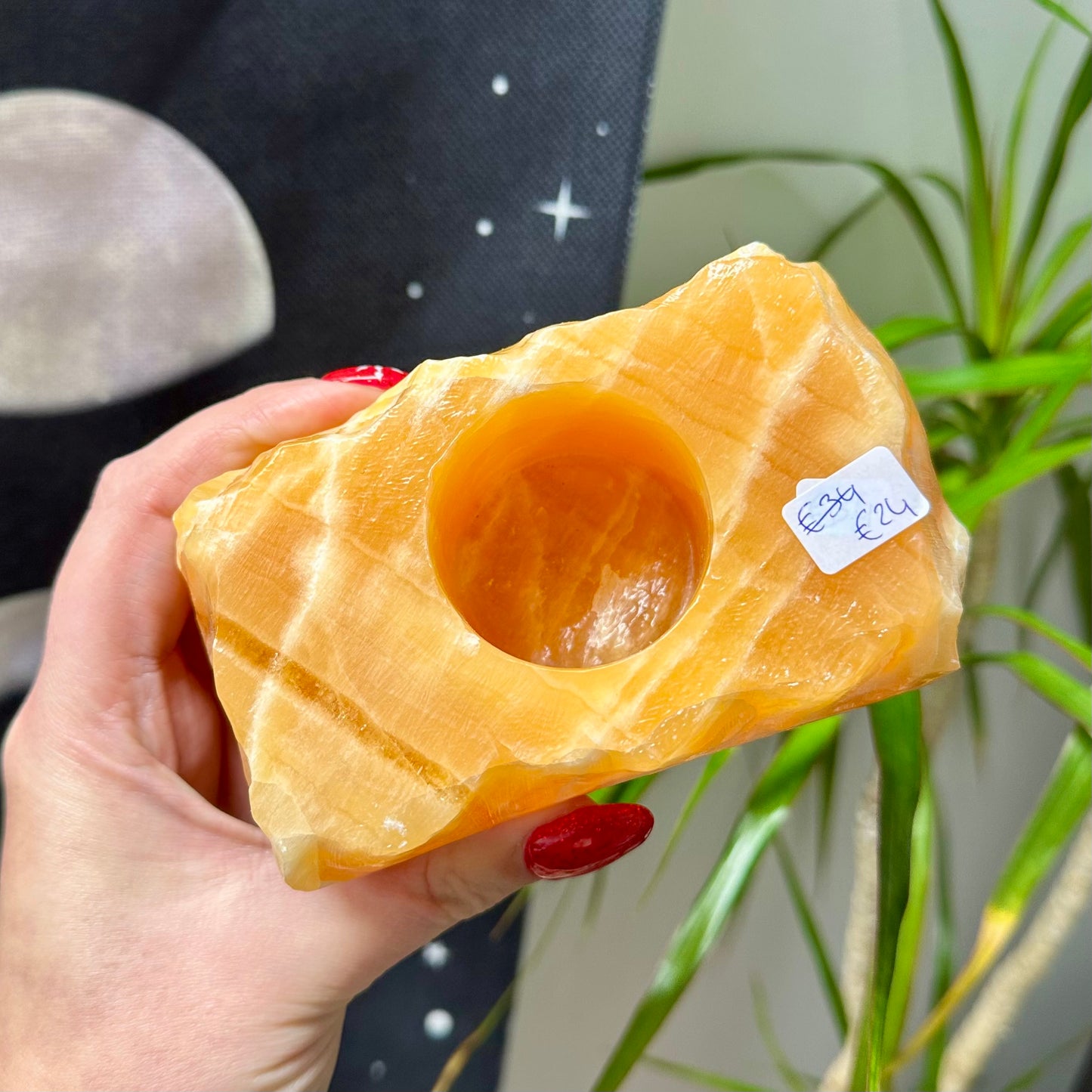 Oranje calciet waxinelichthouder rechthoek