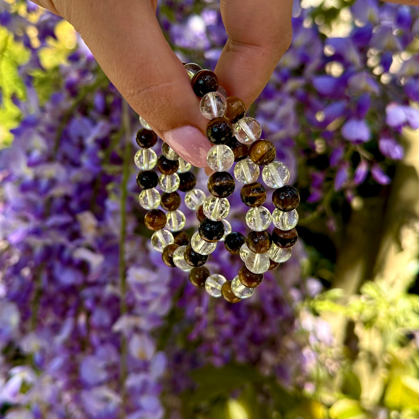 Tijgeroog & bergkristal mix armband 8mm