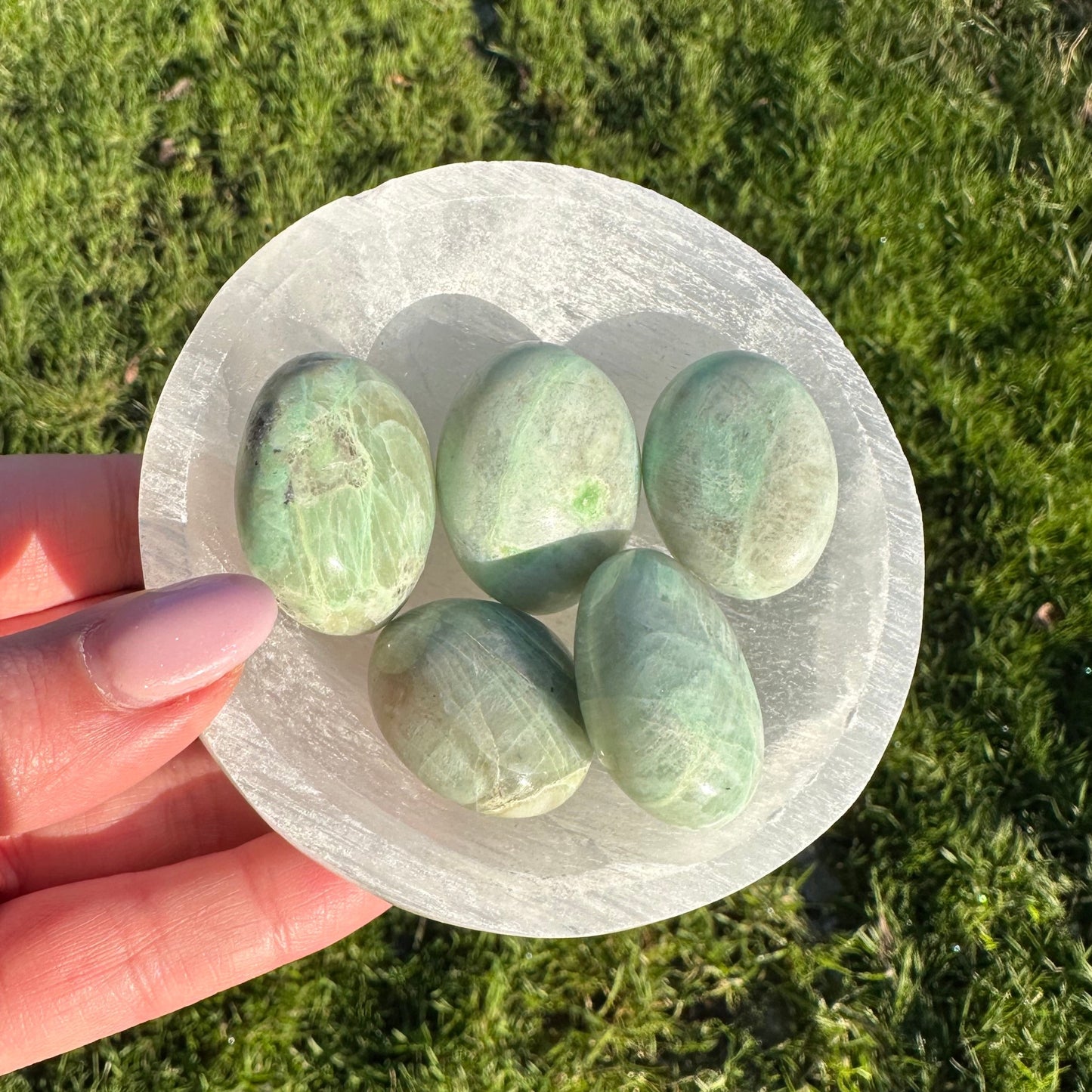 Groene maansteen mini handsteen