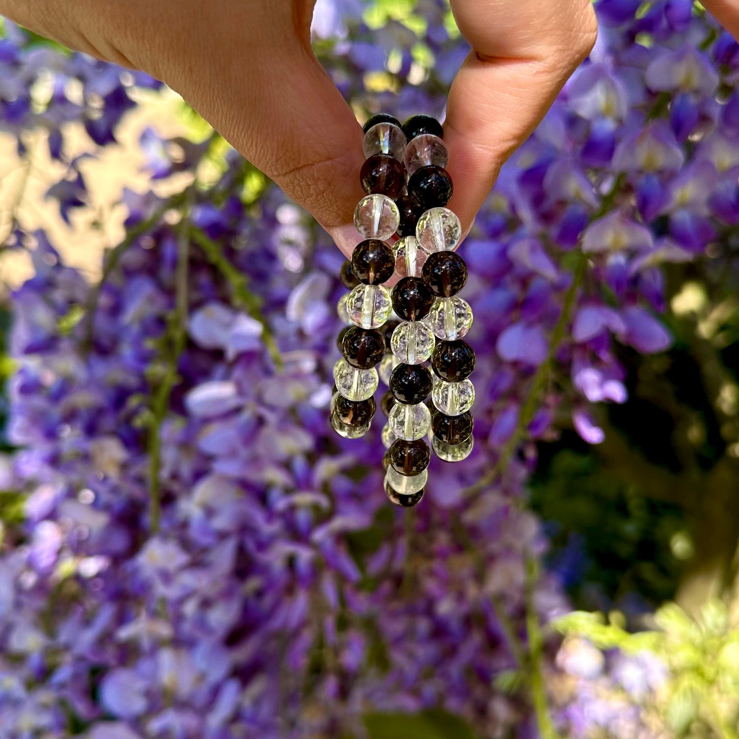 Rookkwarts & bergkristal mix armband