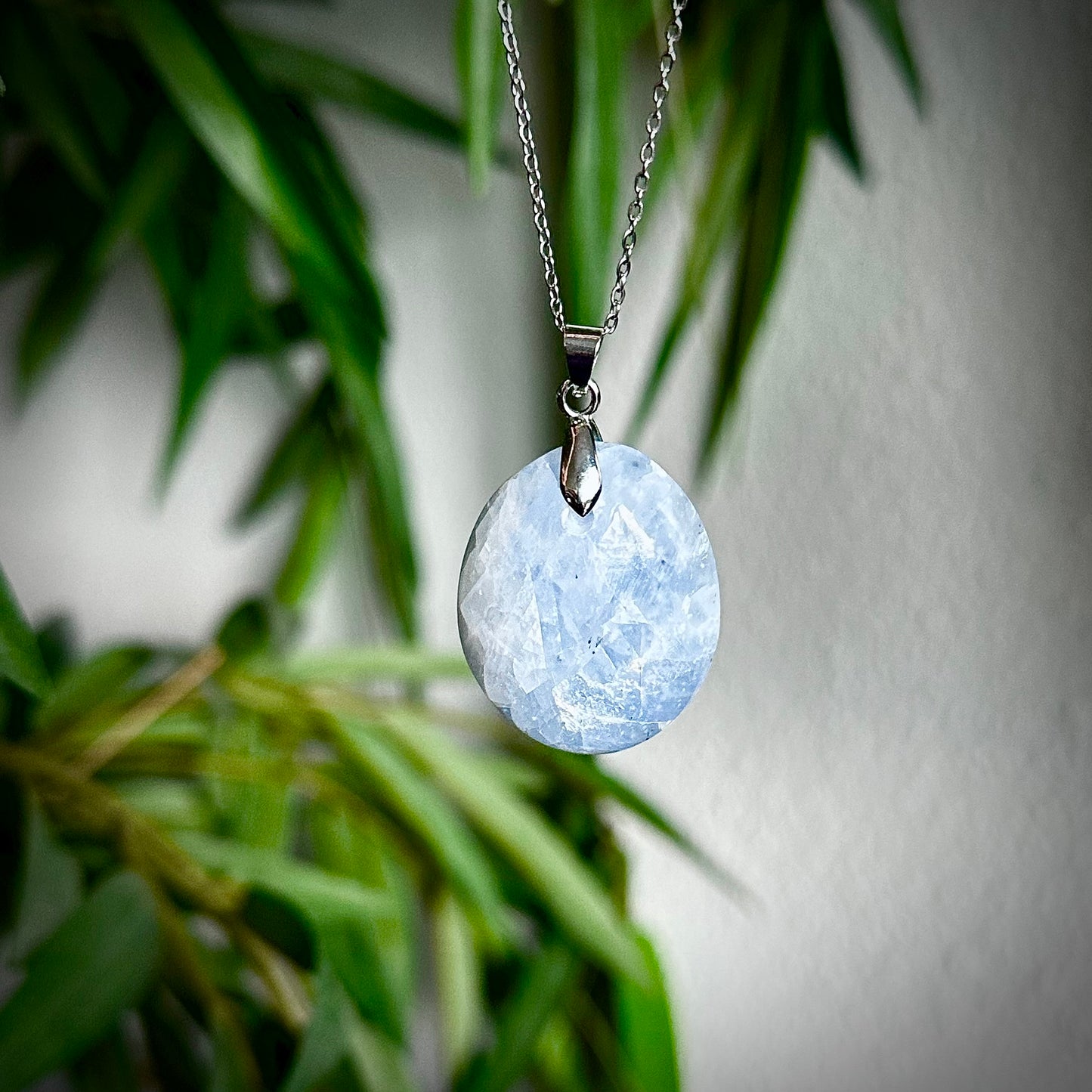 Blauwe calciet kettinghangers - zilver