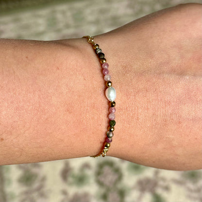 Armband brass/gold plated met parel