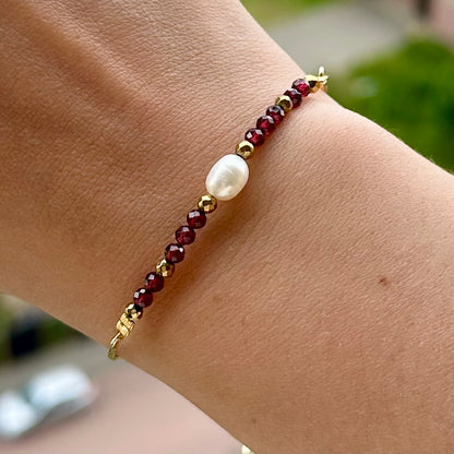 Armband brass/gold plated met parel