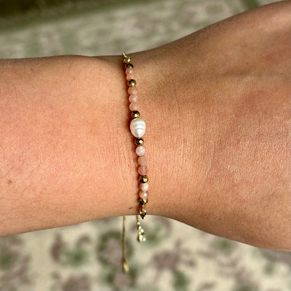 Armband brass/gold plated met parel