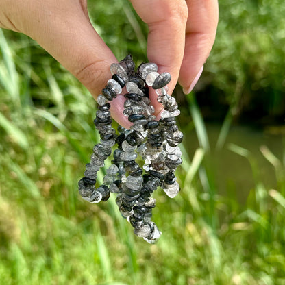 Toermalijn in kwarts chip armband A kwaliteit