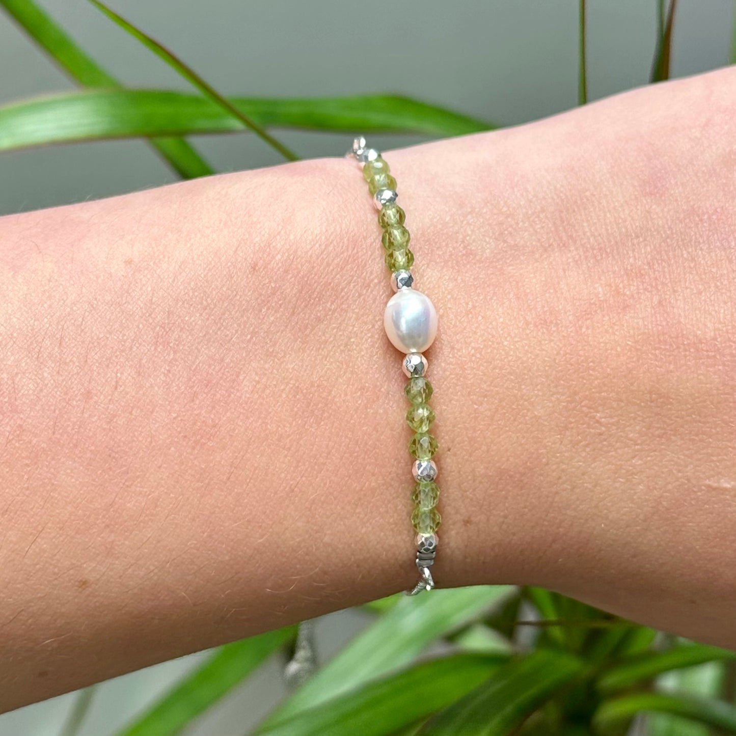 Armband brass/palladium plated met parel