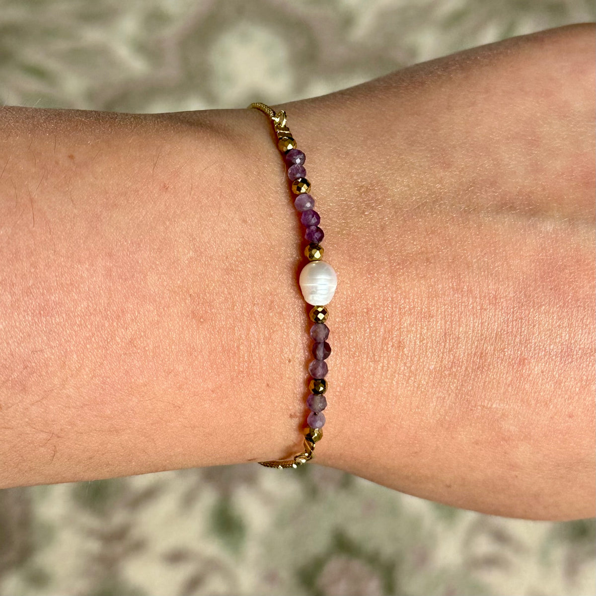 Armband brass/gold plated met parel