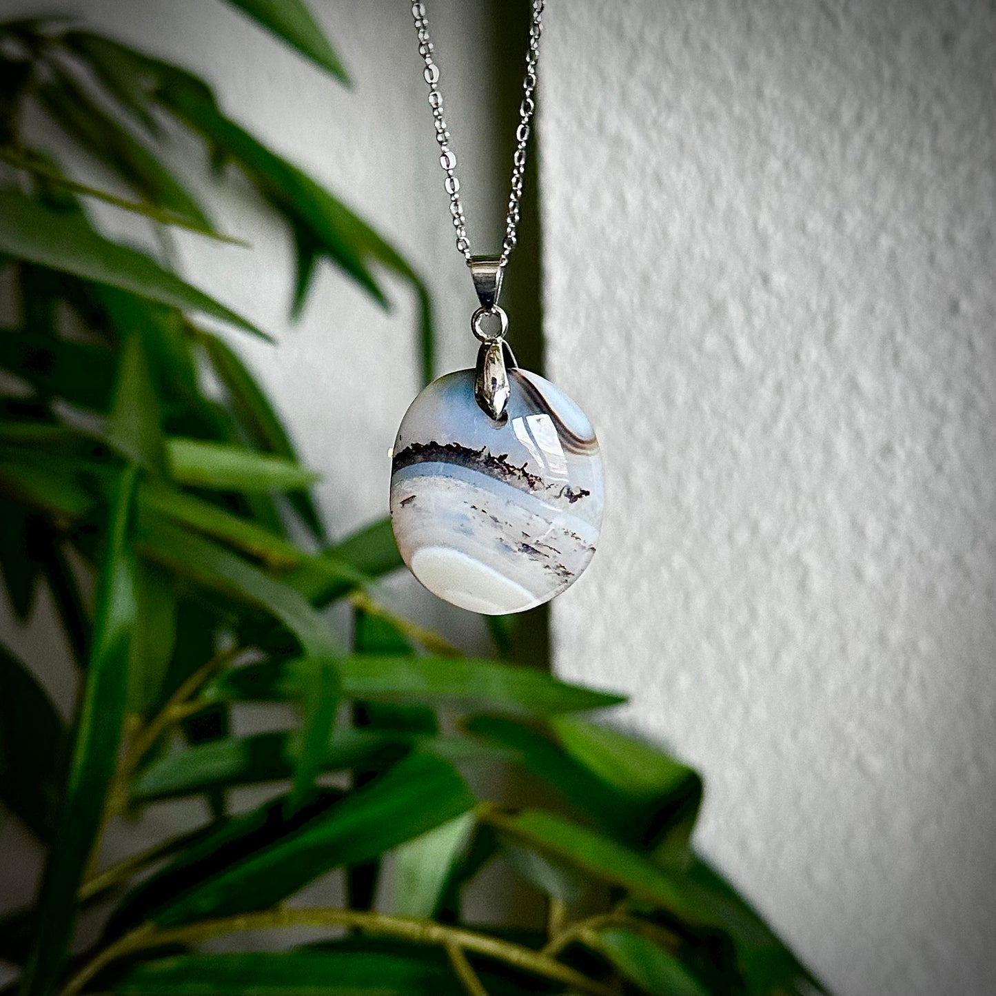 Dendriet agaat kettinghangers - zilver