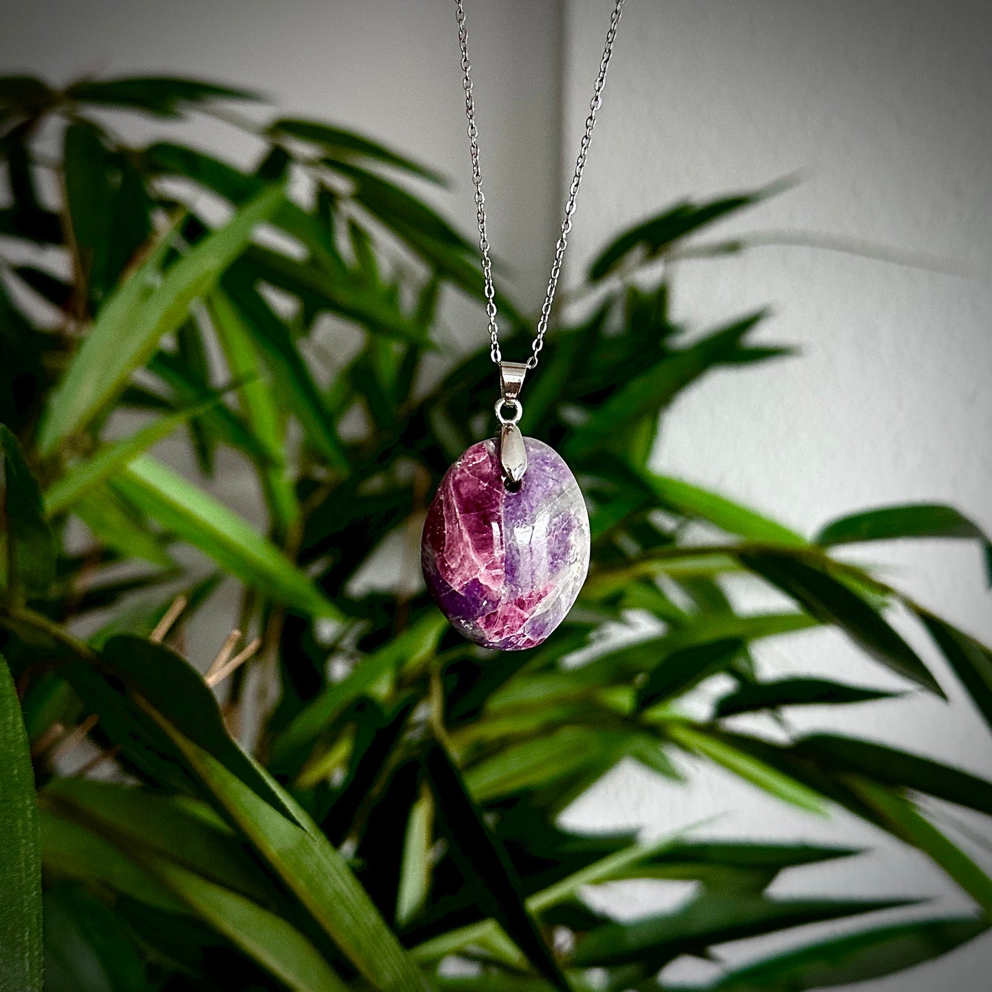 Lepidoliet kettinghangers - zilver