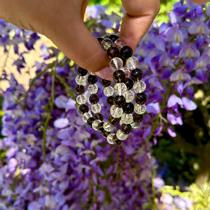 Rookkwarts & bergkristal mix armband