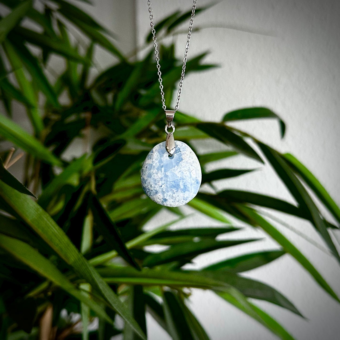 Blauwe calciet kettinghangers - zilver