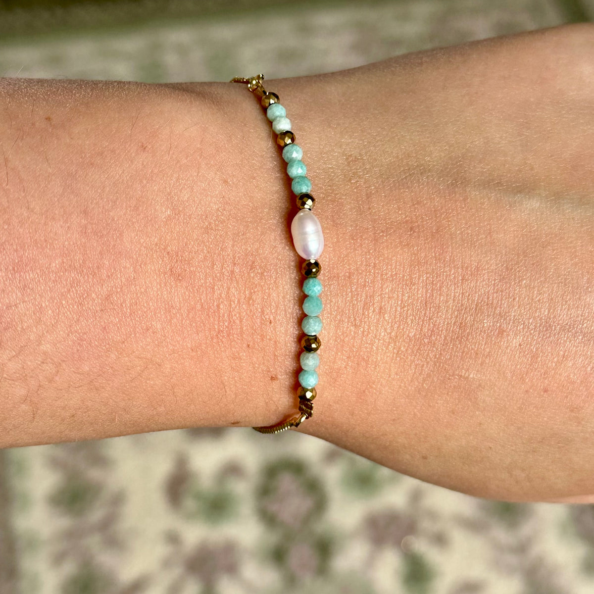 Armband brass/gold plated met parel