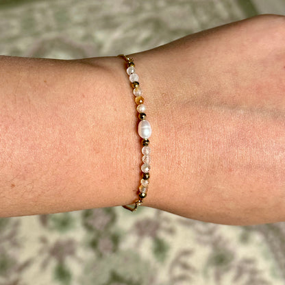 Armband brass/gold plated met parel