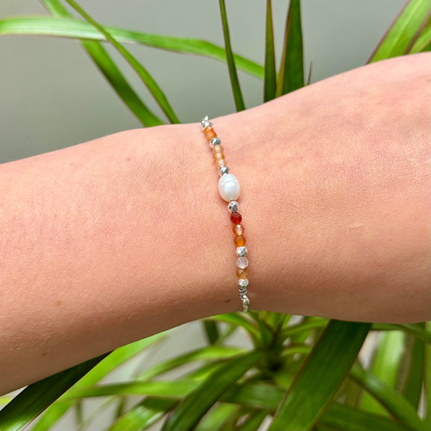 Armband brass/palladium plated met parel