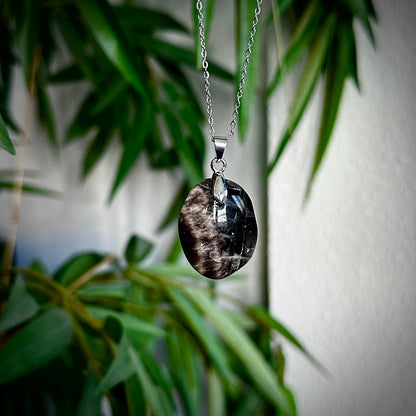 Zwarte maansteen kettinghangers - zilver