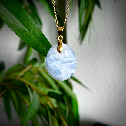 Blauwe calciet kettinghangers - goud