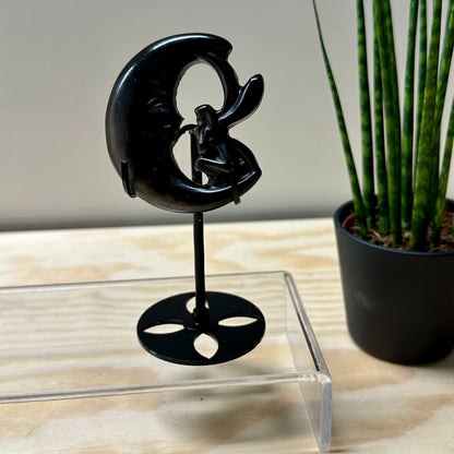 Zilver obsidiaan elfje op maan