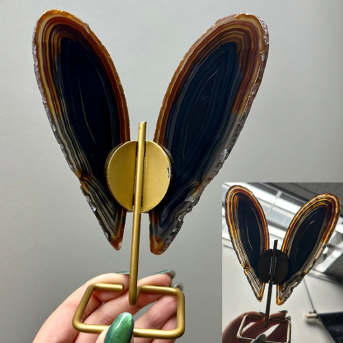 Agaat vlinder op goud standaard