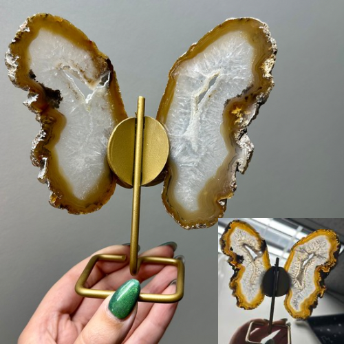 Agaat vlinder op goud standaard