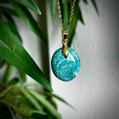 Amazoniet kettinghangers - goud