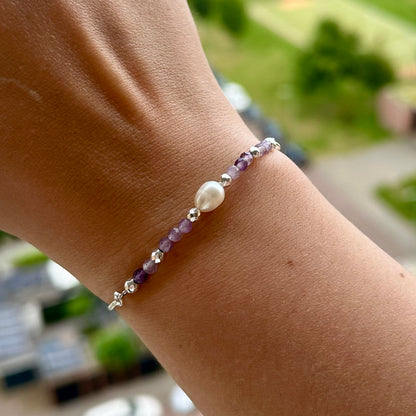 Armband brass/palladium plated met parel