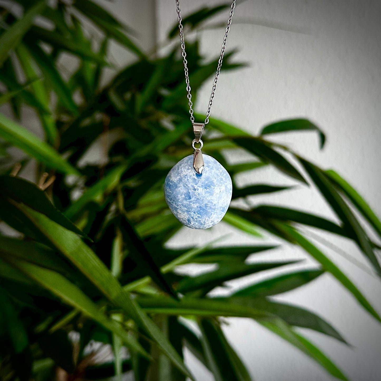 Blauwe calciet kettinghangers - zilver