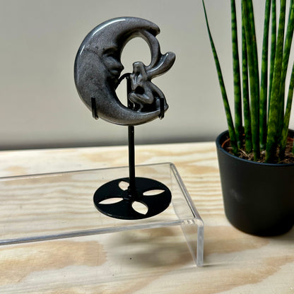 Zilver obsidiaan elfje op maan