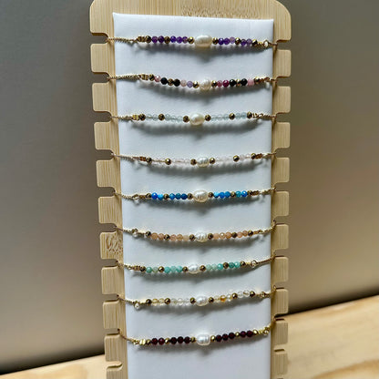 Armband brass/gold plated met parel