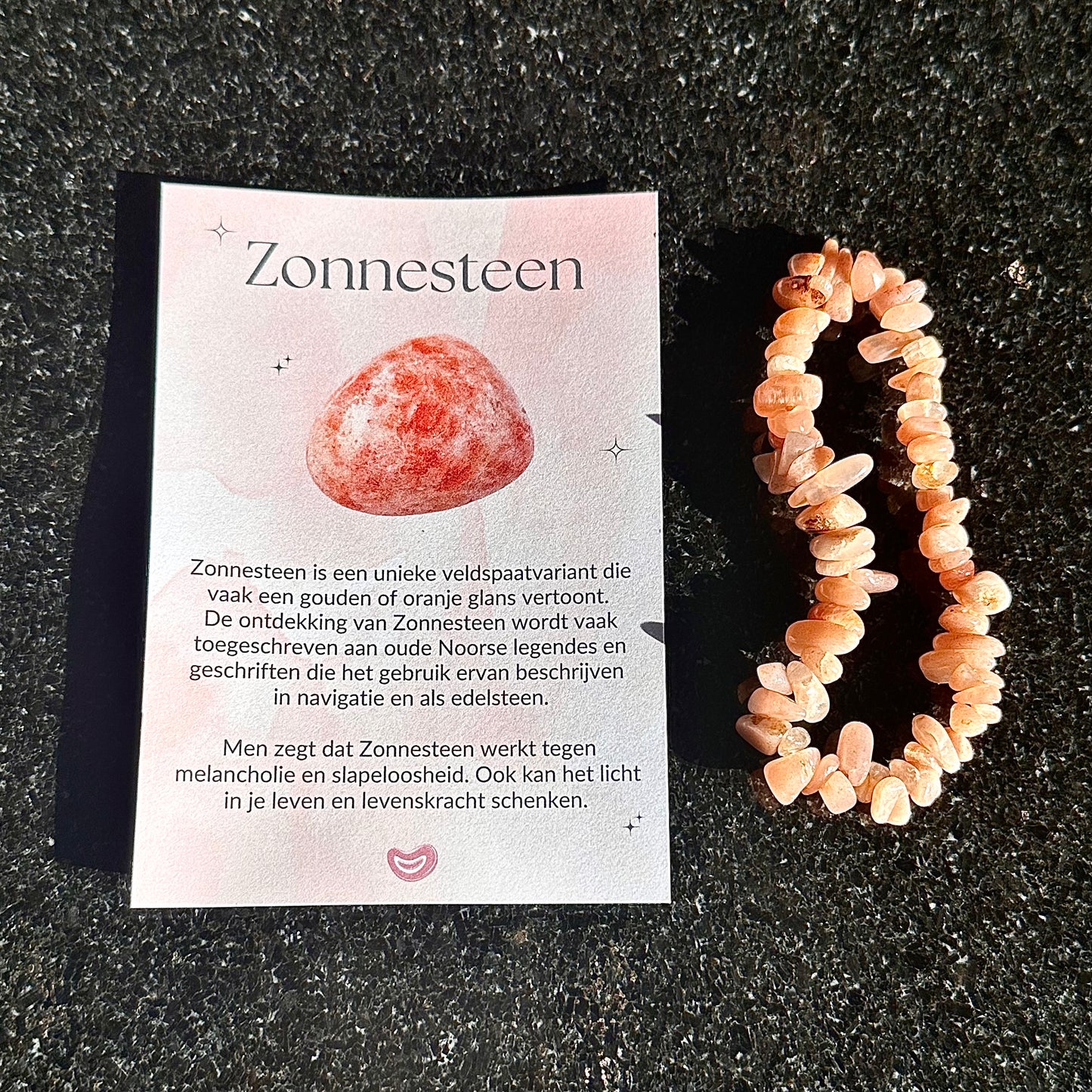 Zonnesteen chip armband in cadeauzakje