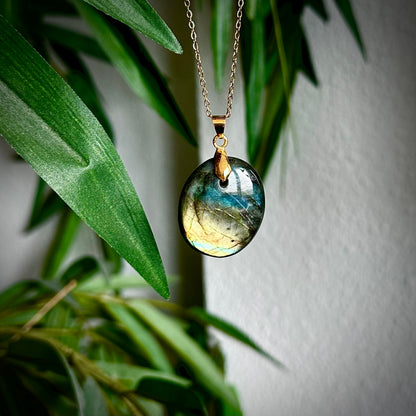 Labradoriet kettinghangers - goud