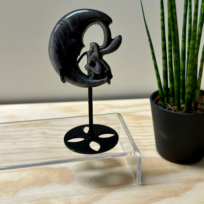 Zilver obsidiaan elfje op maan