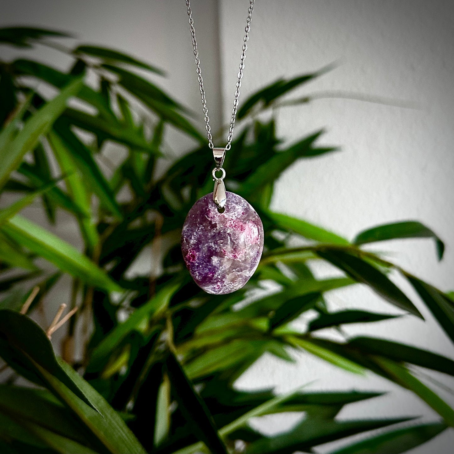 Lepidoliet kettinghangers - zilver