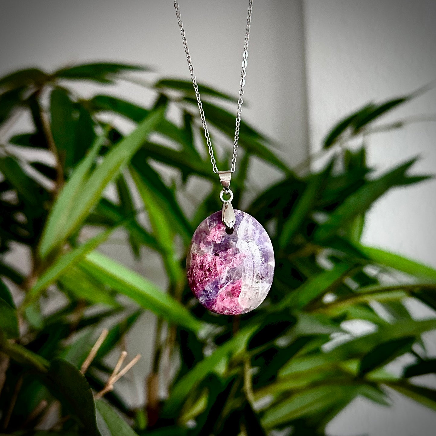 Lepidoliet kettinghangers - zilver