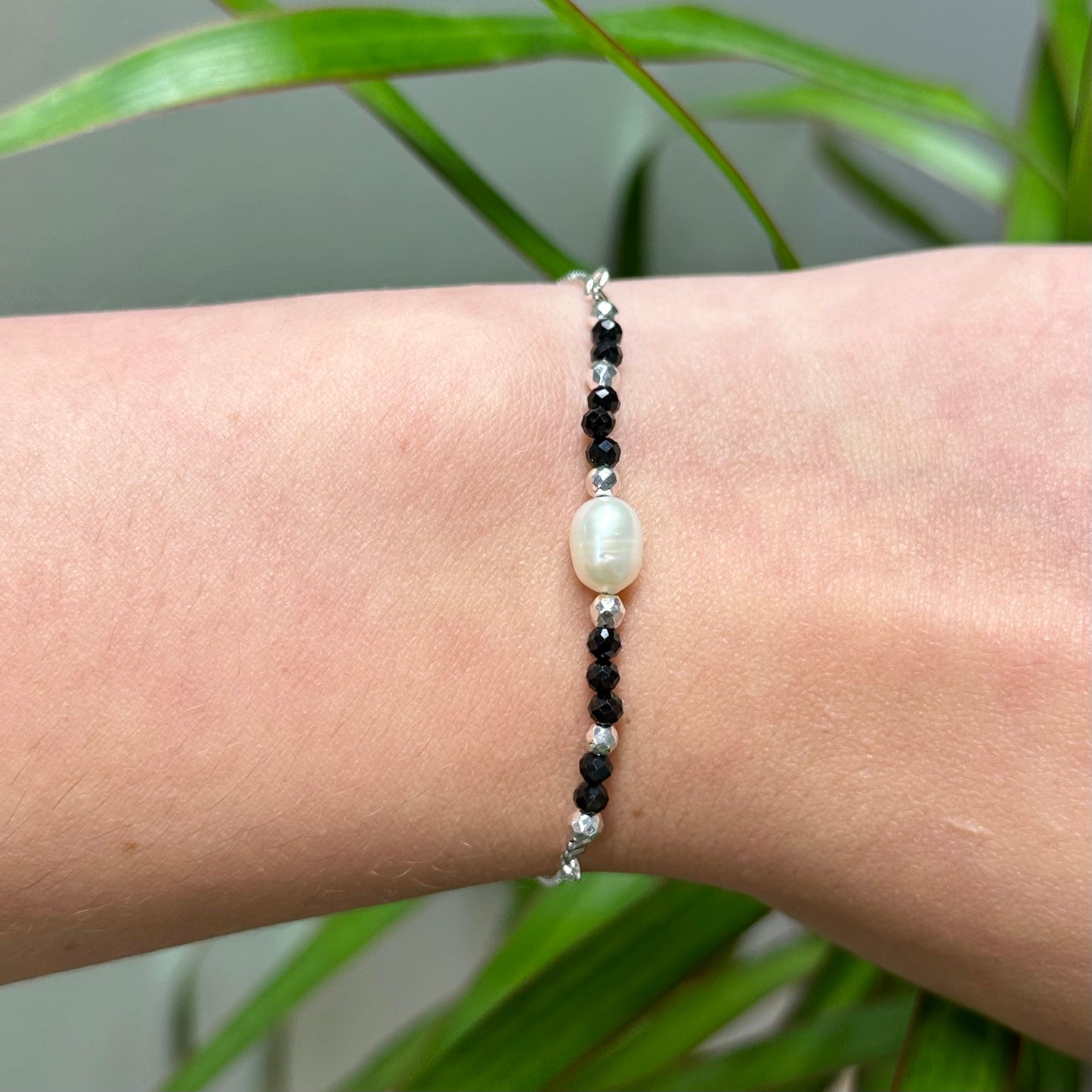 Armband brass/palladium plated met parel