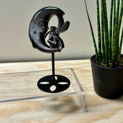 Zilver obsidiaan elfje op maan