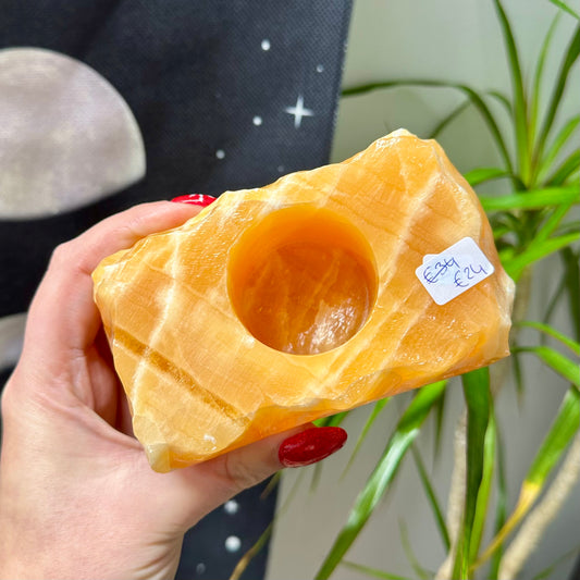 Oranje calciet waxinelichthouder rechthoek