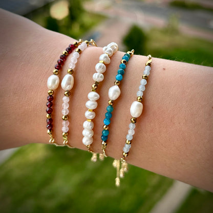 Armband brass/gold plated met parel