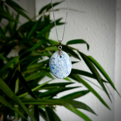 Blauwe calciet kettinghangers - zilver