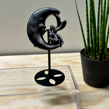 Zilver obsidiaan elfje op maan