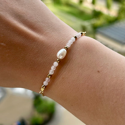 Armband brass/gold plated met parel