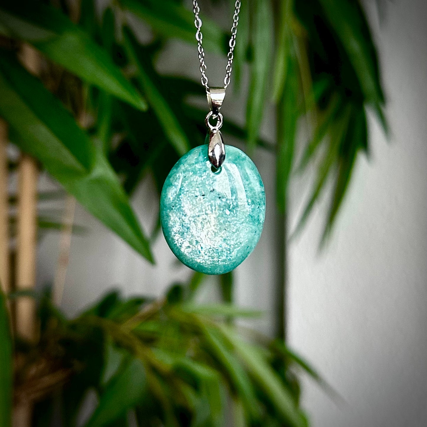 Amazoniet kettinghangers - zilver