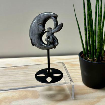 Zilver obsidiaan elfje op maan