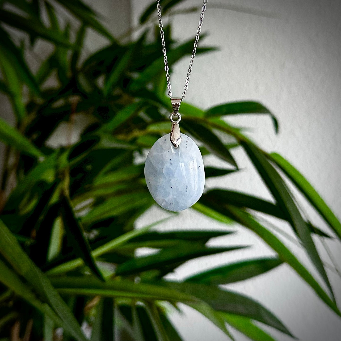 Blauwe calciet kettinghangers - zilver