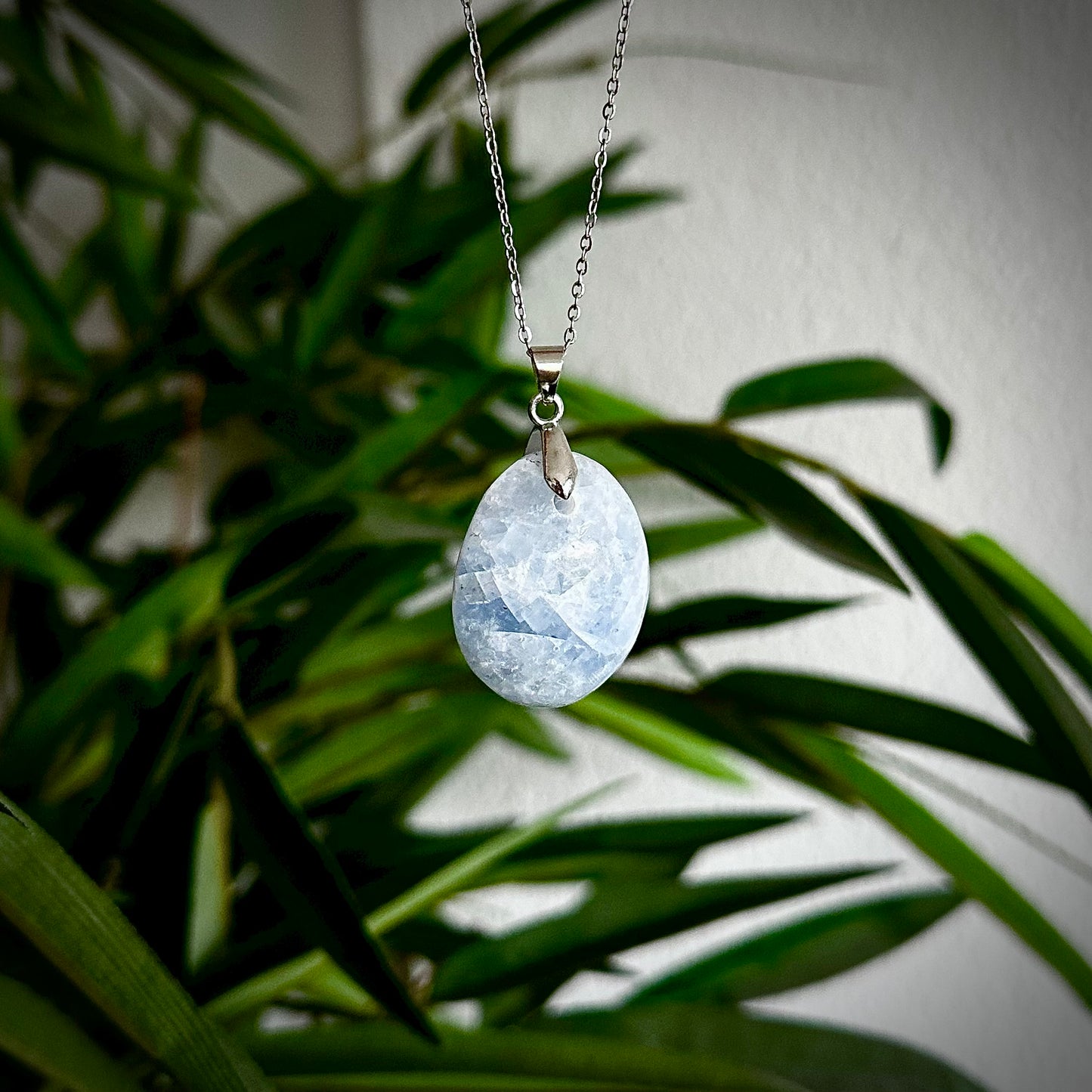 Blauwe calciet kettinghangers - zilver