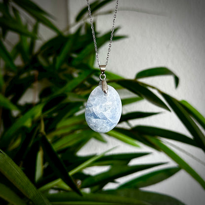 Blauwe calciet kettinghangers - zilver