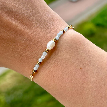 Armband brass/gold plated met parel